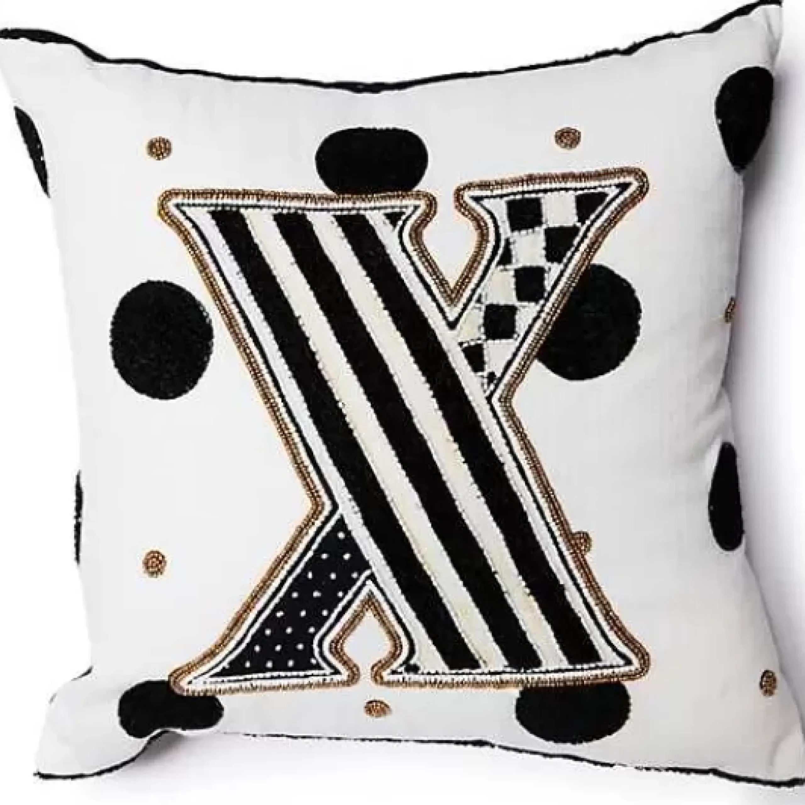 MacKenzie-Childs Monogram X Beaded Throw Pillow< Pillows, Throws, & Cushions