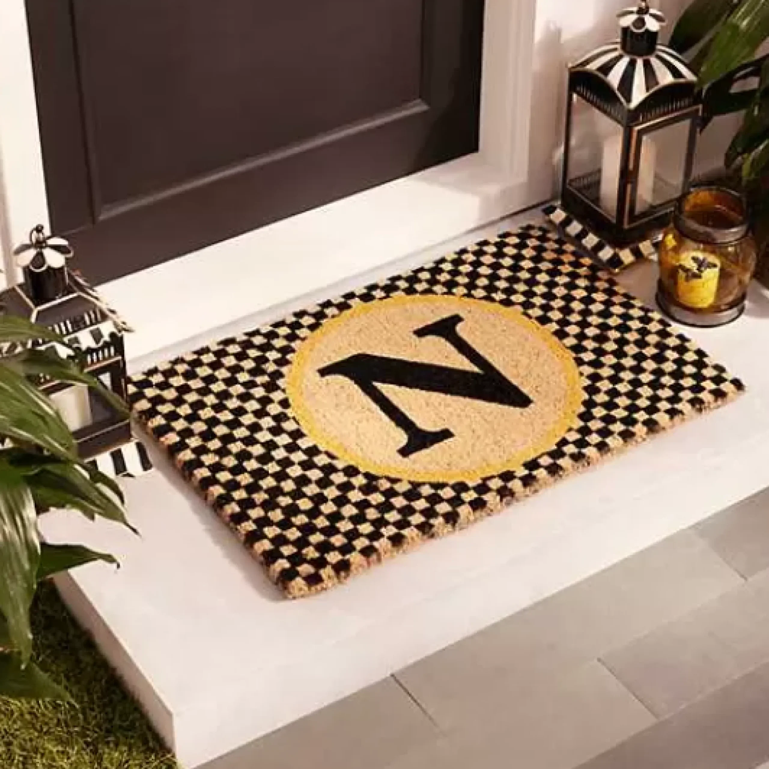 MacKenzie-Childs Monogrammed N Entrance Mat< Outdoor|Rugs