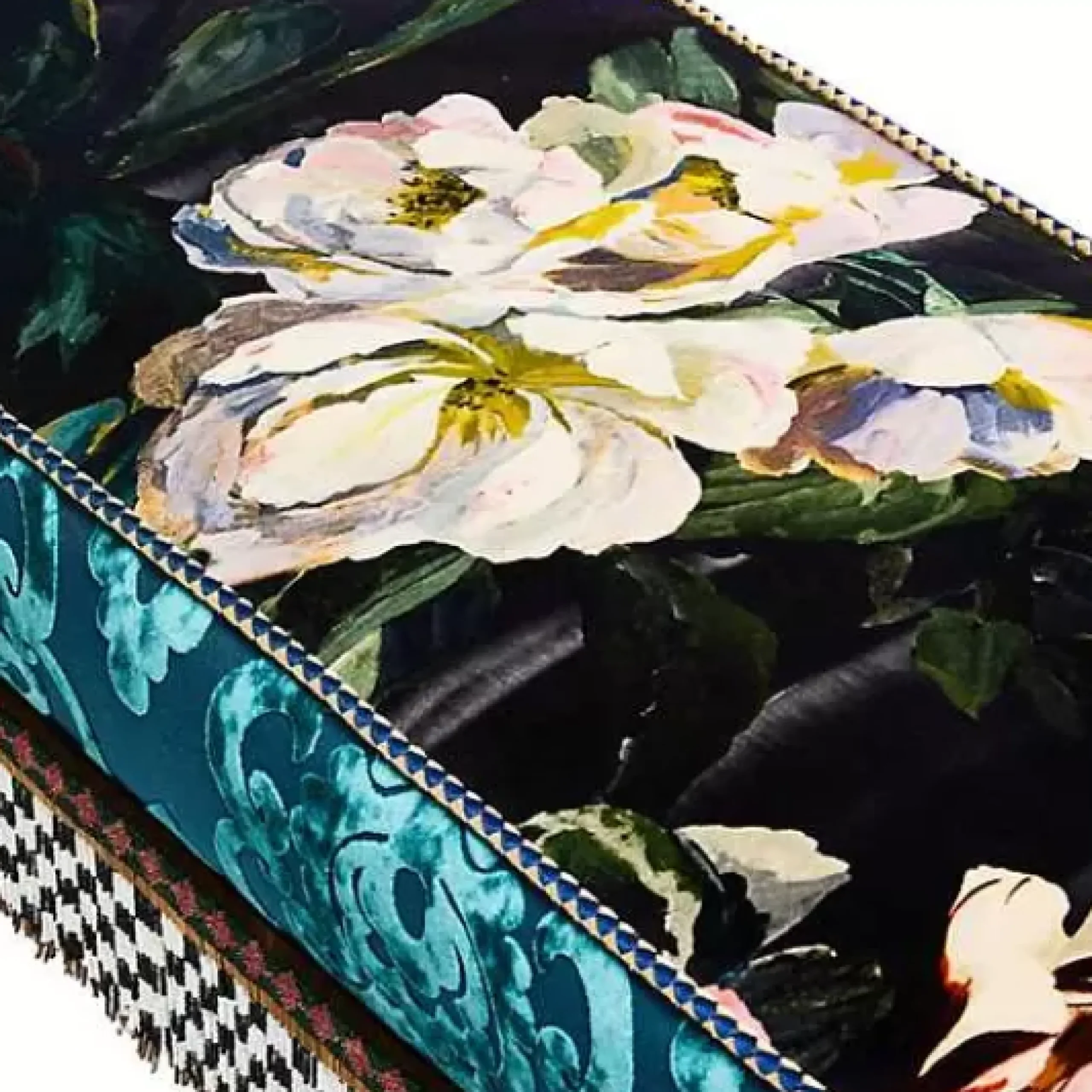 MacKenzie-Childs Moonlight Garden Floral Scuttlebutt Bench< Living Room|Bedroom