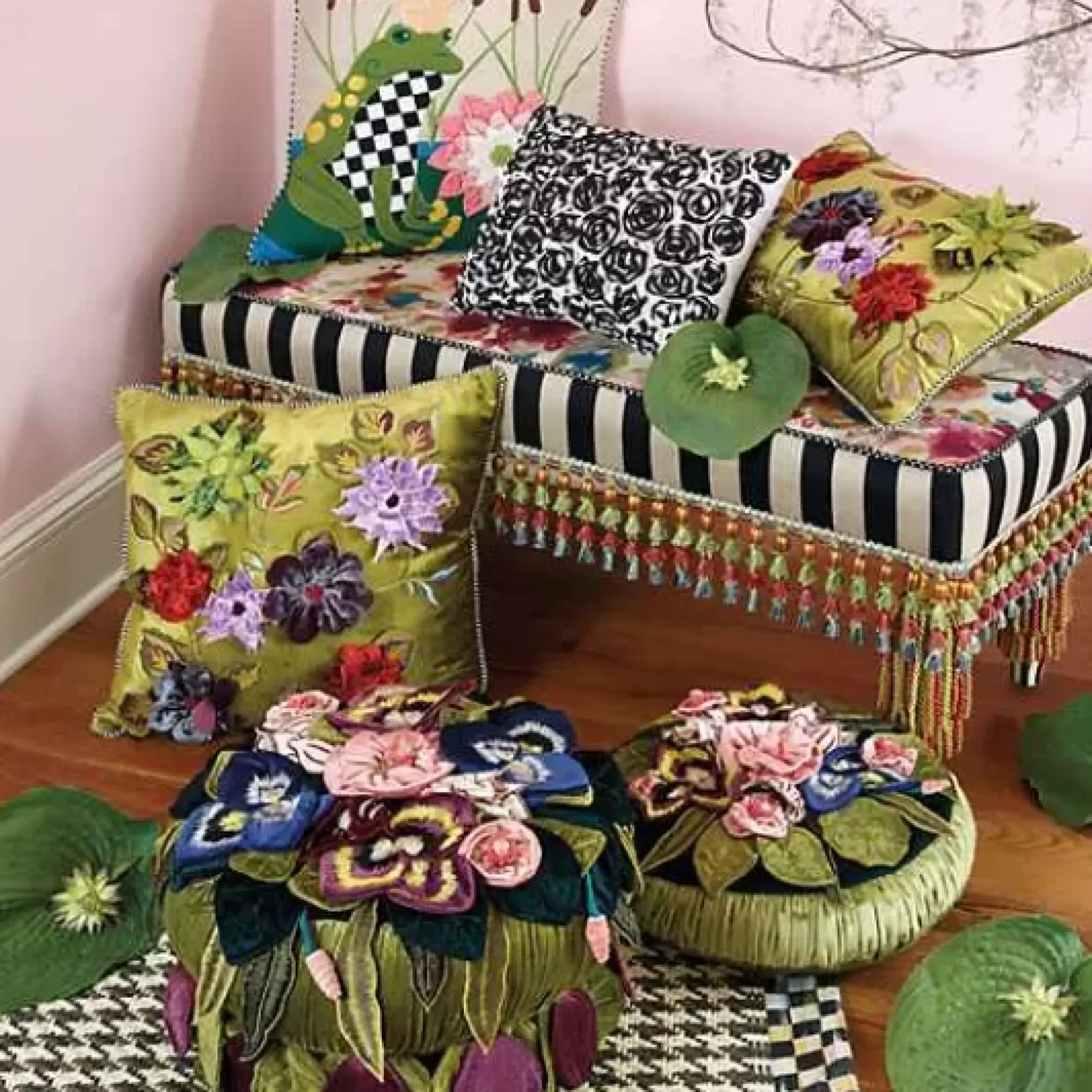 MacKenzie-Childs Moonlight Garden Round Throw Pillow< Pillows, Throws, & Cushions