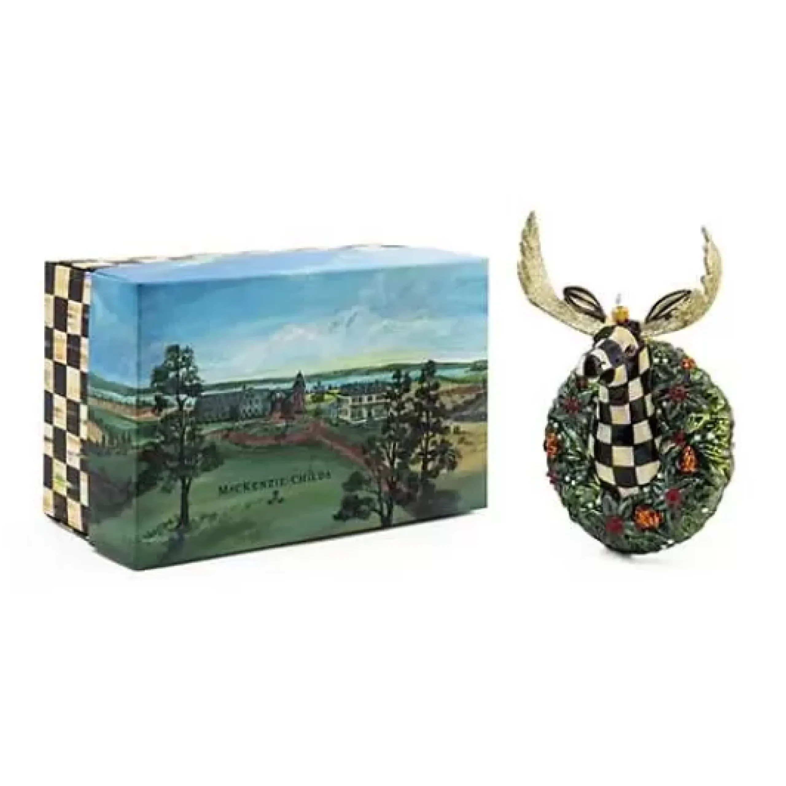 MacKenzie-Childs Moose Head Wreath Glass Ornament< Holiday