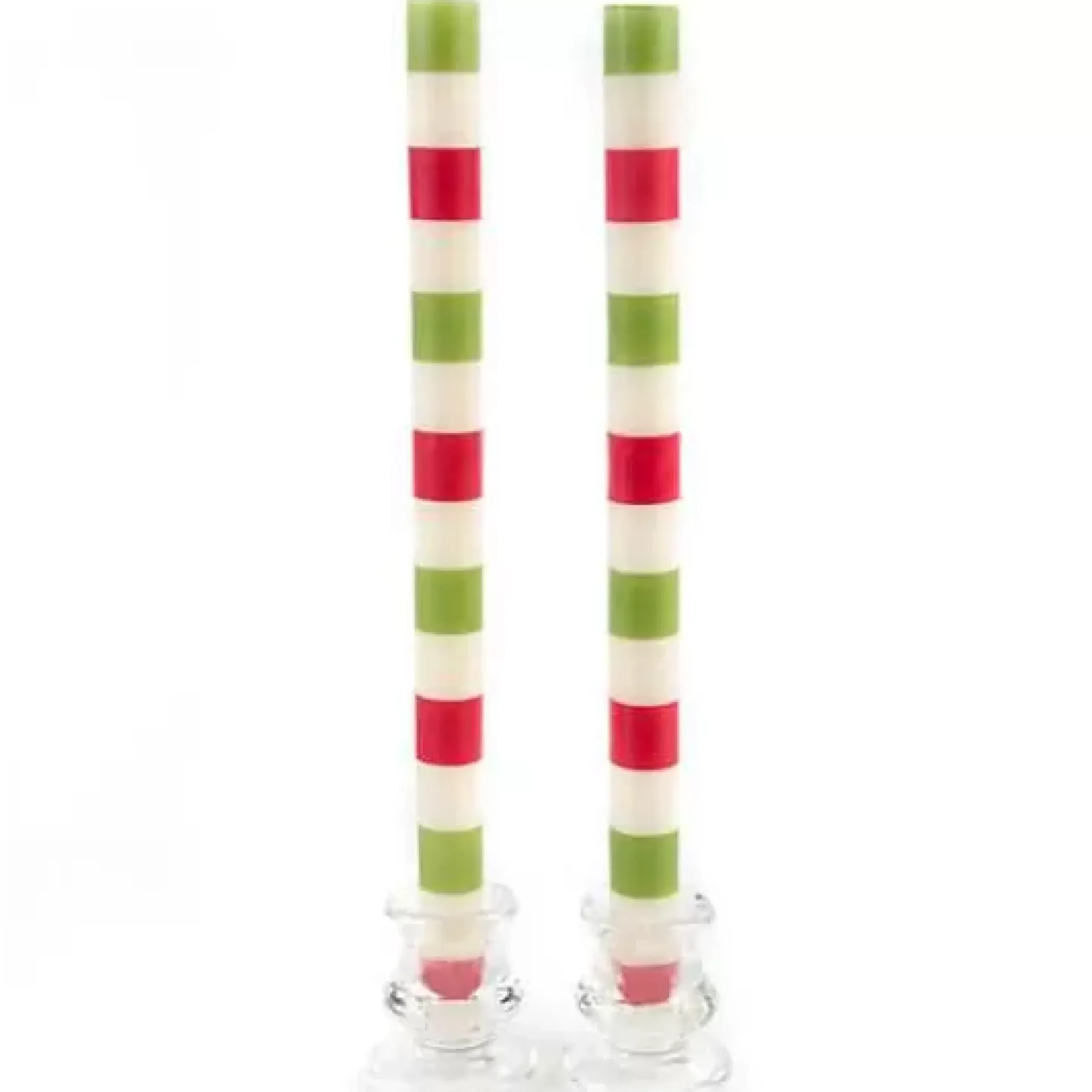 MacKenzie-Childs Multi Bands Red Green Dinner Candles, Set of 2< Holiday|Candles & Fragrances