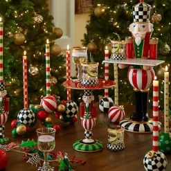 MacKenzie-Childs Multi Bands Red  Green  Dinner Candles, Set of 2< Holiday|Candles & Fragrances