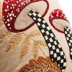 MacKenzie-Childs Mushroom Check Beaded Throw Pillow< The Fall Shop|Pillows, Throws, & Cushions