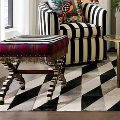 MacKenzie-Childs On Wall Street Stripe Cushioned Accent Stool< Bedroom|Living Room