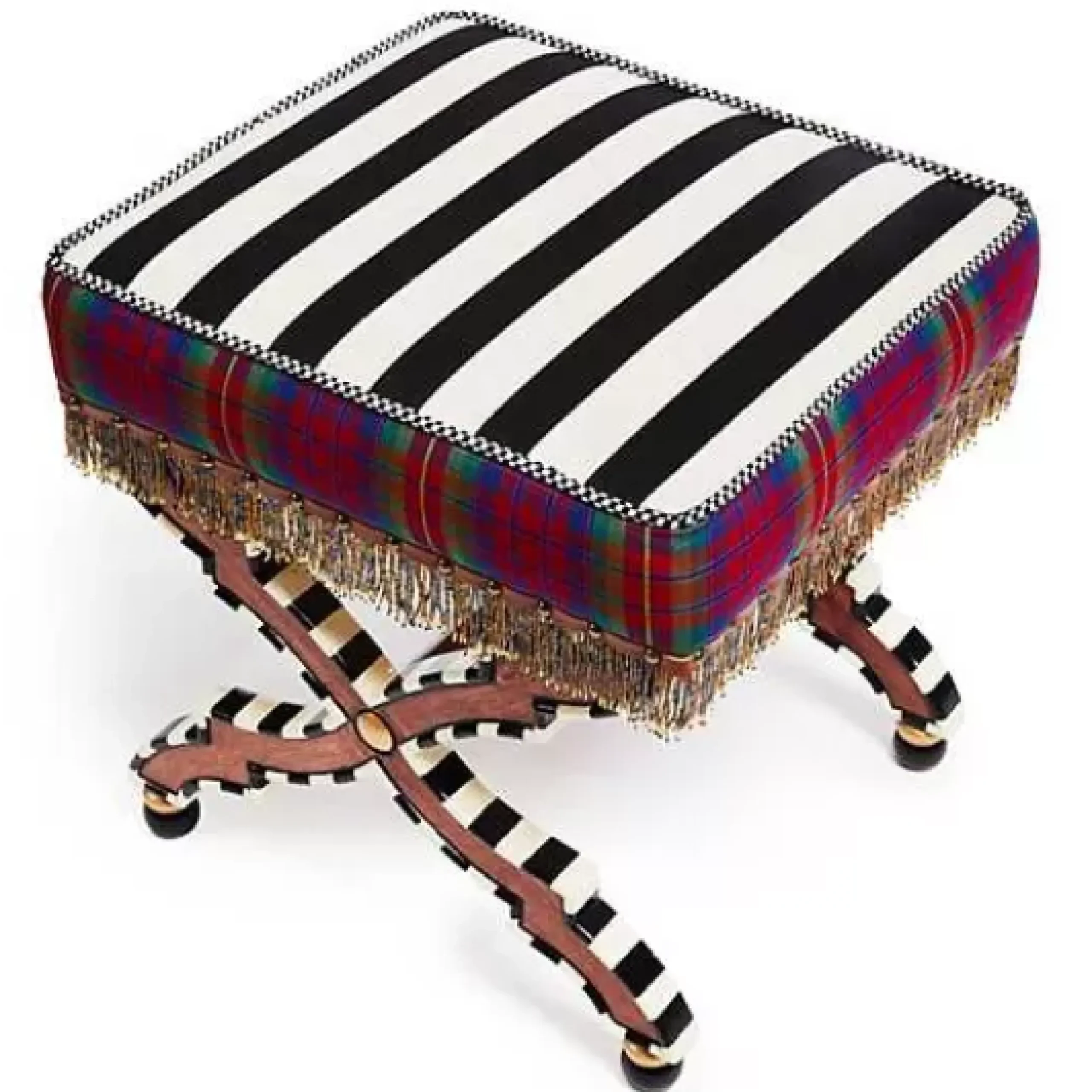 MacKenzie-Childs On Wall Street Stripe Cushioned Accent Stool< Bedroom|Living Room