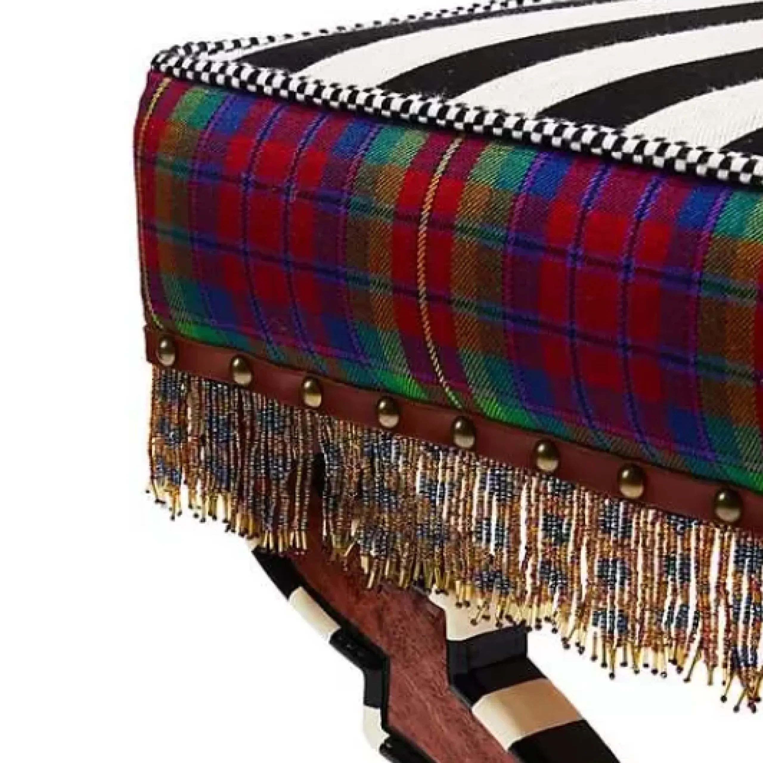 MacKenzie-Childs On Wall Street Stripe Cushioned Accent Stool< Bedroom|Living Room