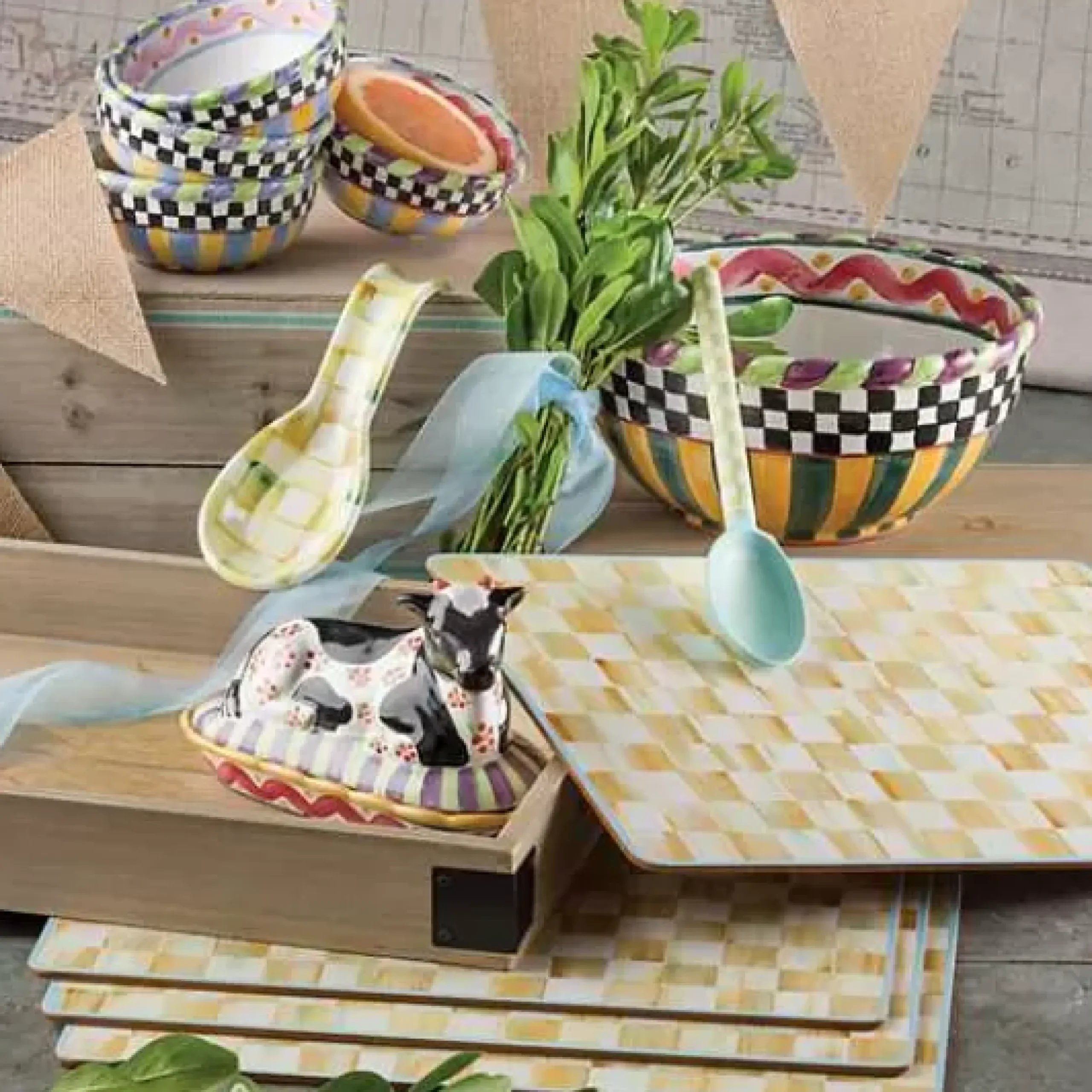 MacKenzie-Childs Parchment Check Cork Back Placemats, Set of 4< Table Accessories|Kitchen & Table Linens