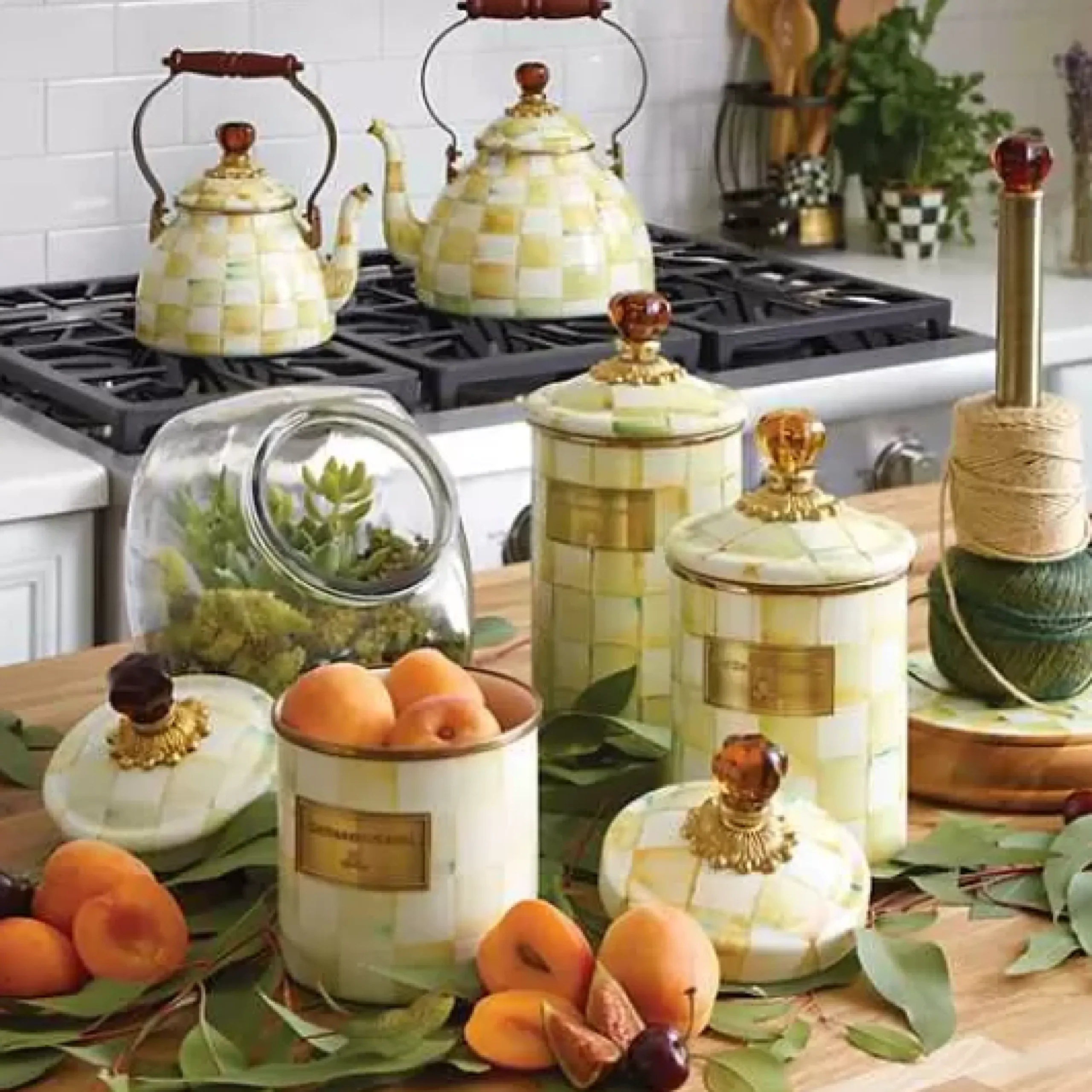 MacKenzie-Childs Parchment Check Medium Canister< Room Accents|Kitchen Storage & Organization