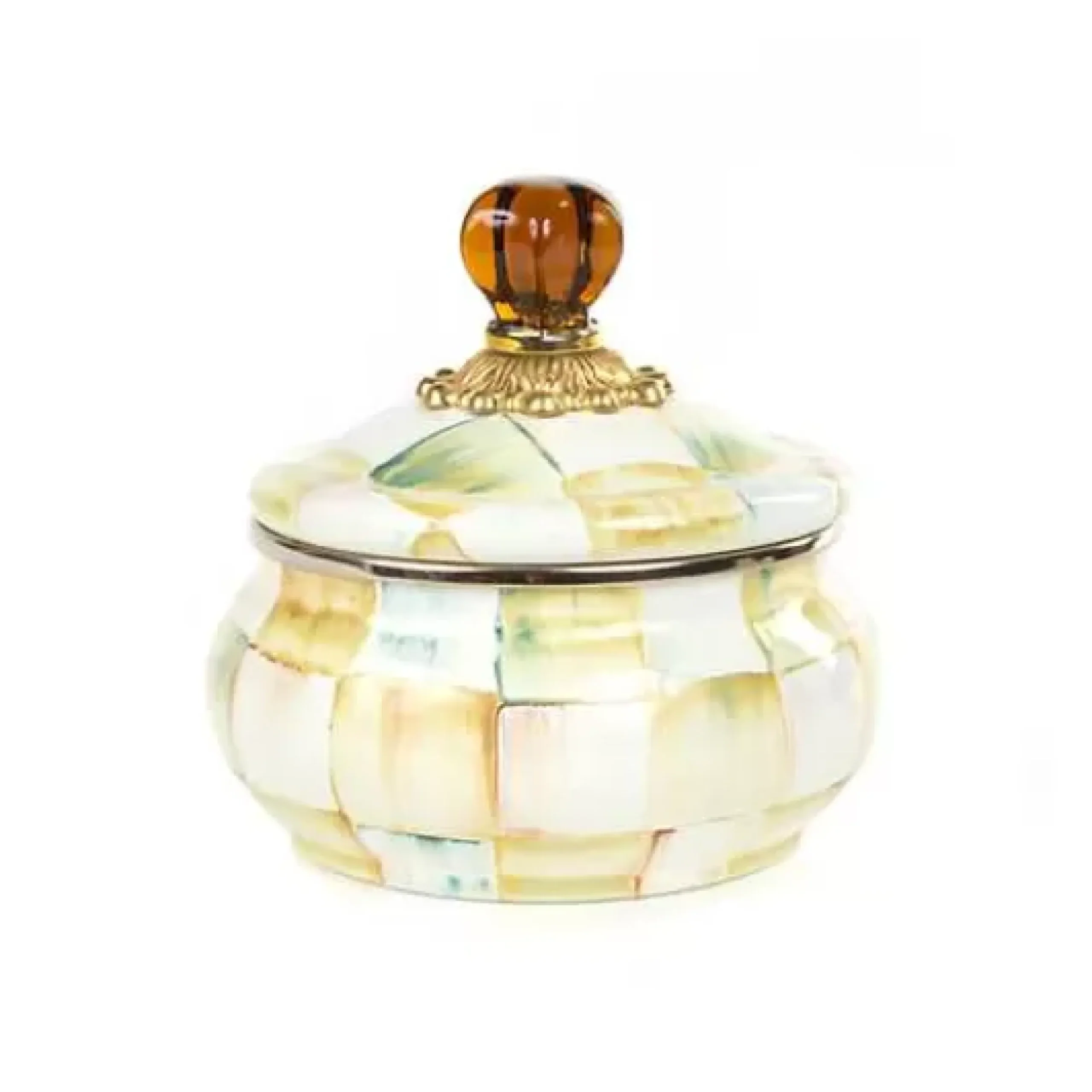 MacKenzie-Childs Parchment Check Squashed Pot< Bath & Bath Accessories|Room Accents