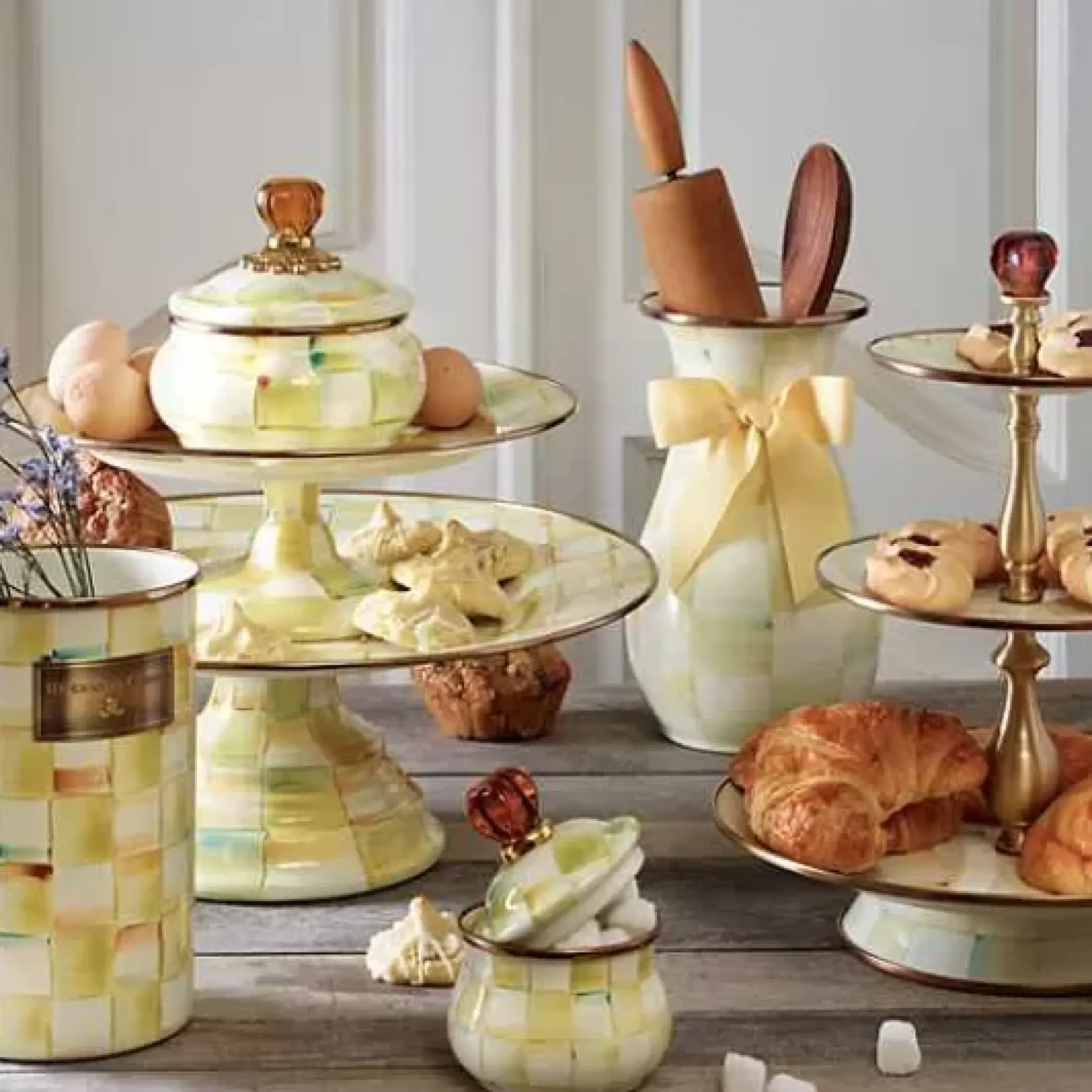 MacKenzie-Childs Parchment Check Squashed Pot< Bath & Bath Accessories|Room Accents