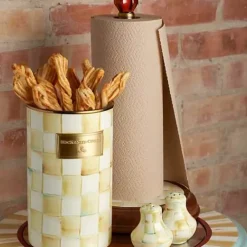 MacKenzie-Childs Parchment Check Wood Paper Towel Holder< Kitchen Storage & Organization