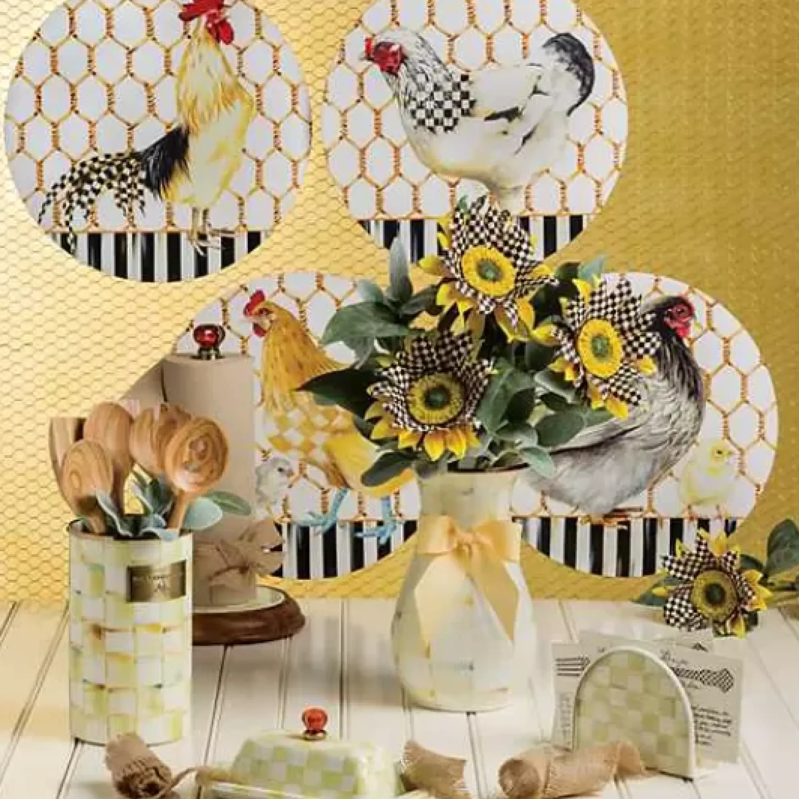 MacKenzie-Childs Parchment Check Wood Paper Towel Holder< Kitchen Storage & Organization