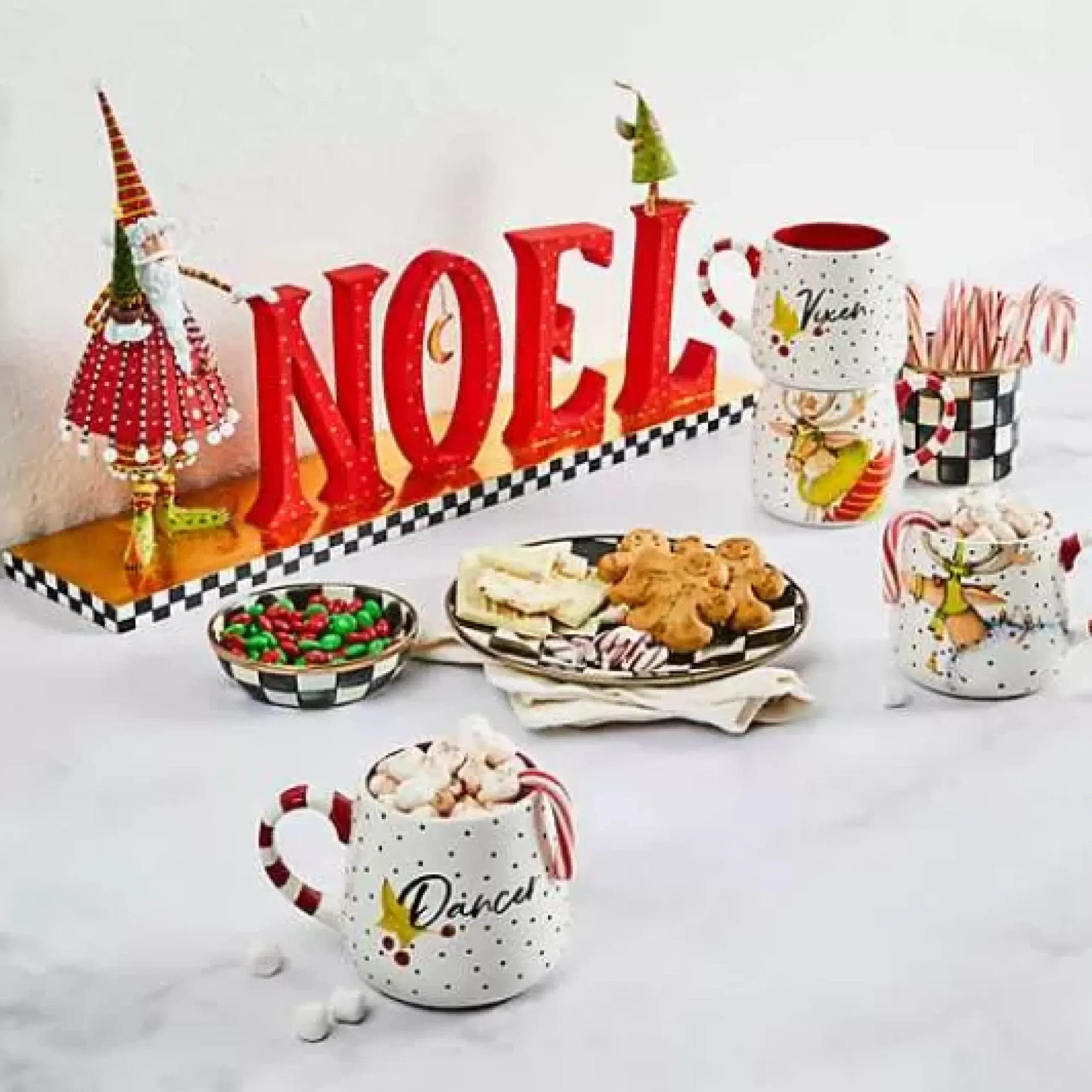 MacKenzie-Childs Patience Brewster Dash Away Reindeer Mugs, Set of 4< Holiday|Drinkware