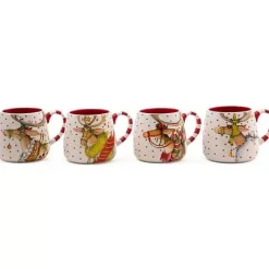 MacKenzie-Childs Patience Brewster Dash Away Reindeer Mugs, Set of 4< Holiday|Drinkware
