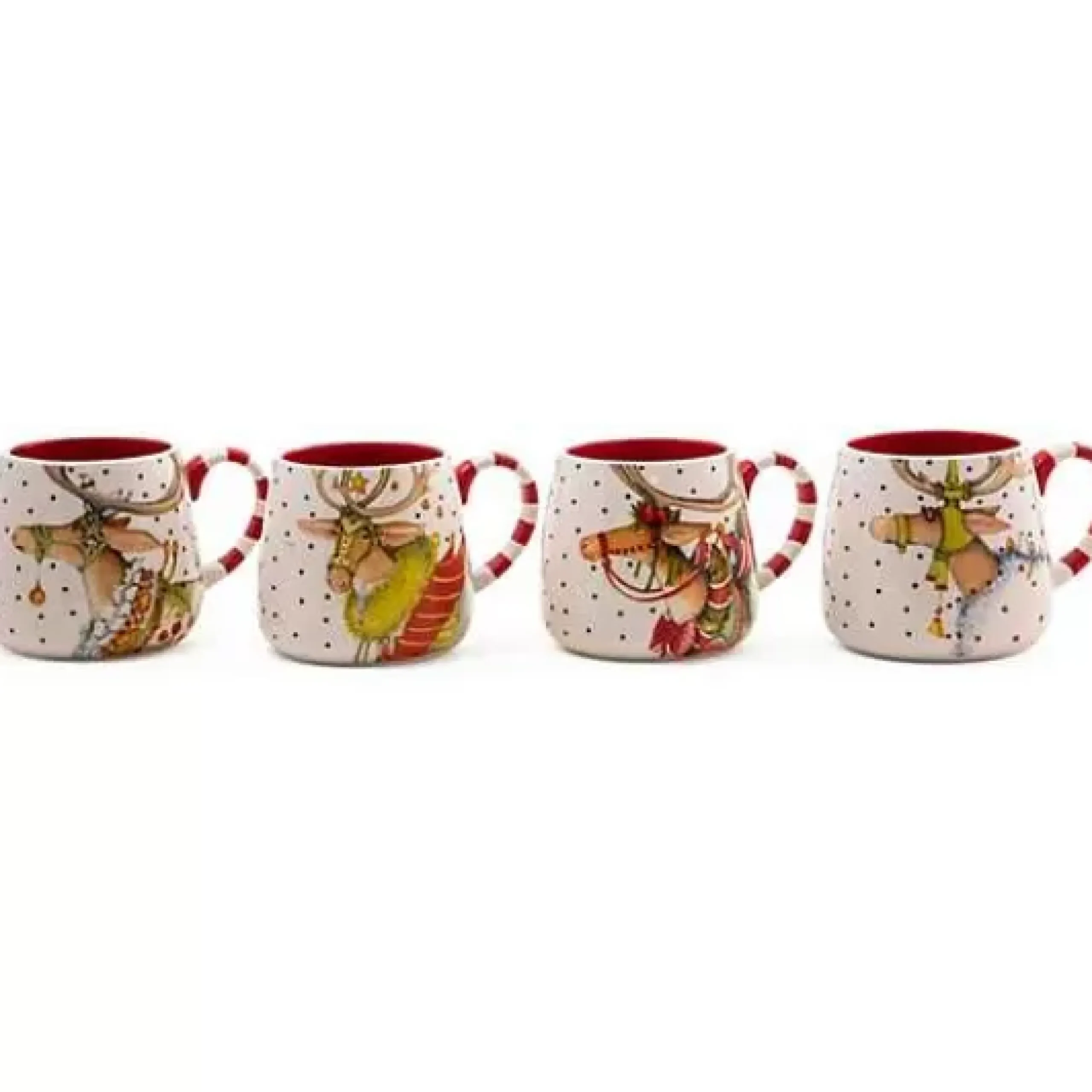 MacKenzie-Childs Patience Brewster Dash Away Reindeer Mugs, Set of 4< Holiday|Drinkware
