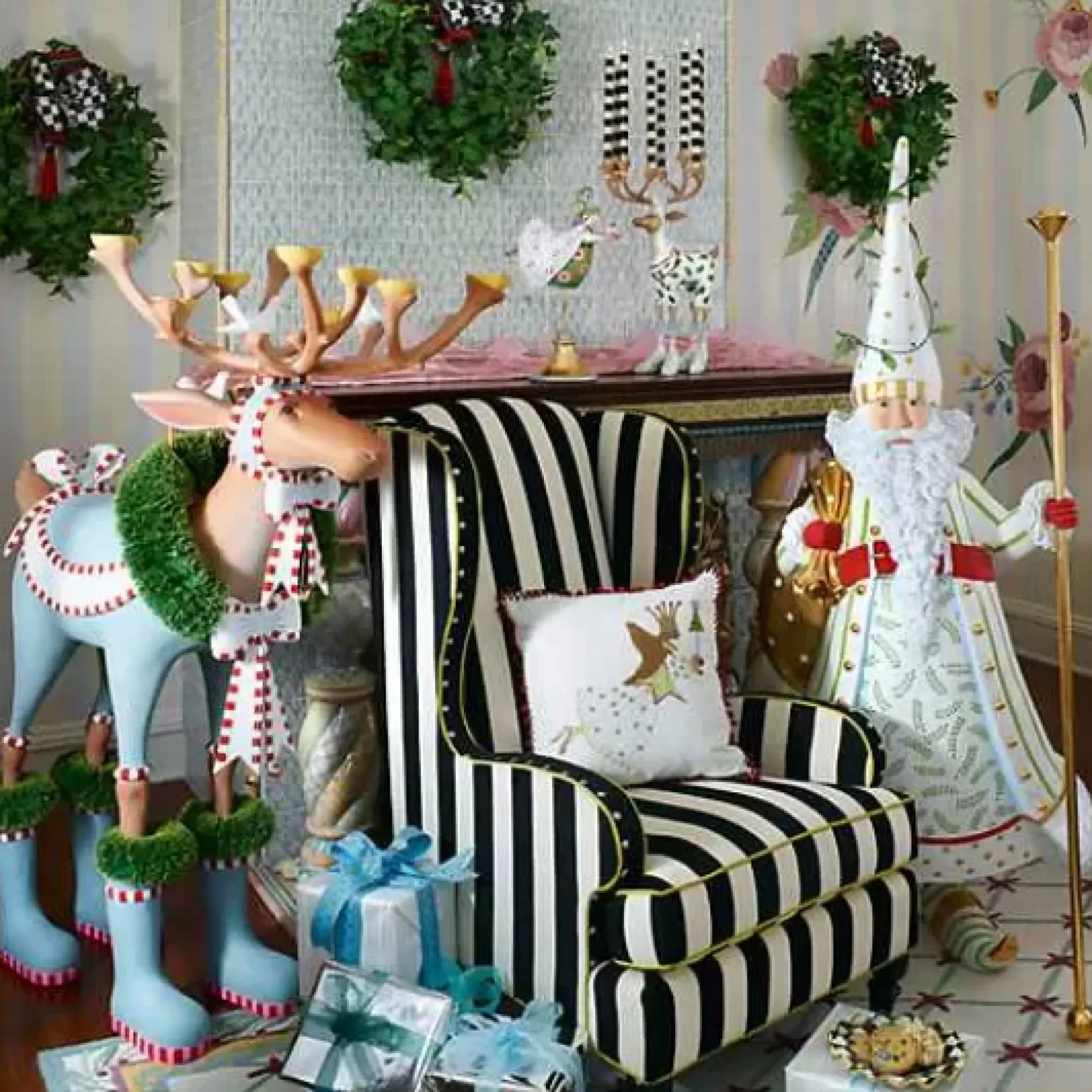 MacKenzie-Childs Patience Brewster Dash Away Dasher Deer Display Figure< Holiday|Room Accents