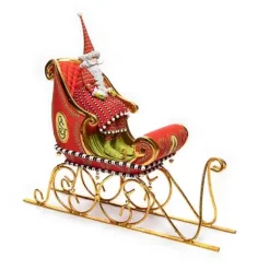 MacKenzie-Childs Patience Brewster Dash Away Sitting Santa  Sleigh Figure Set< Holiday|Room Accents