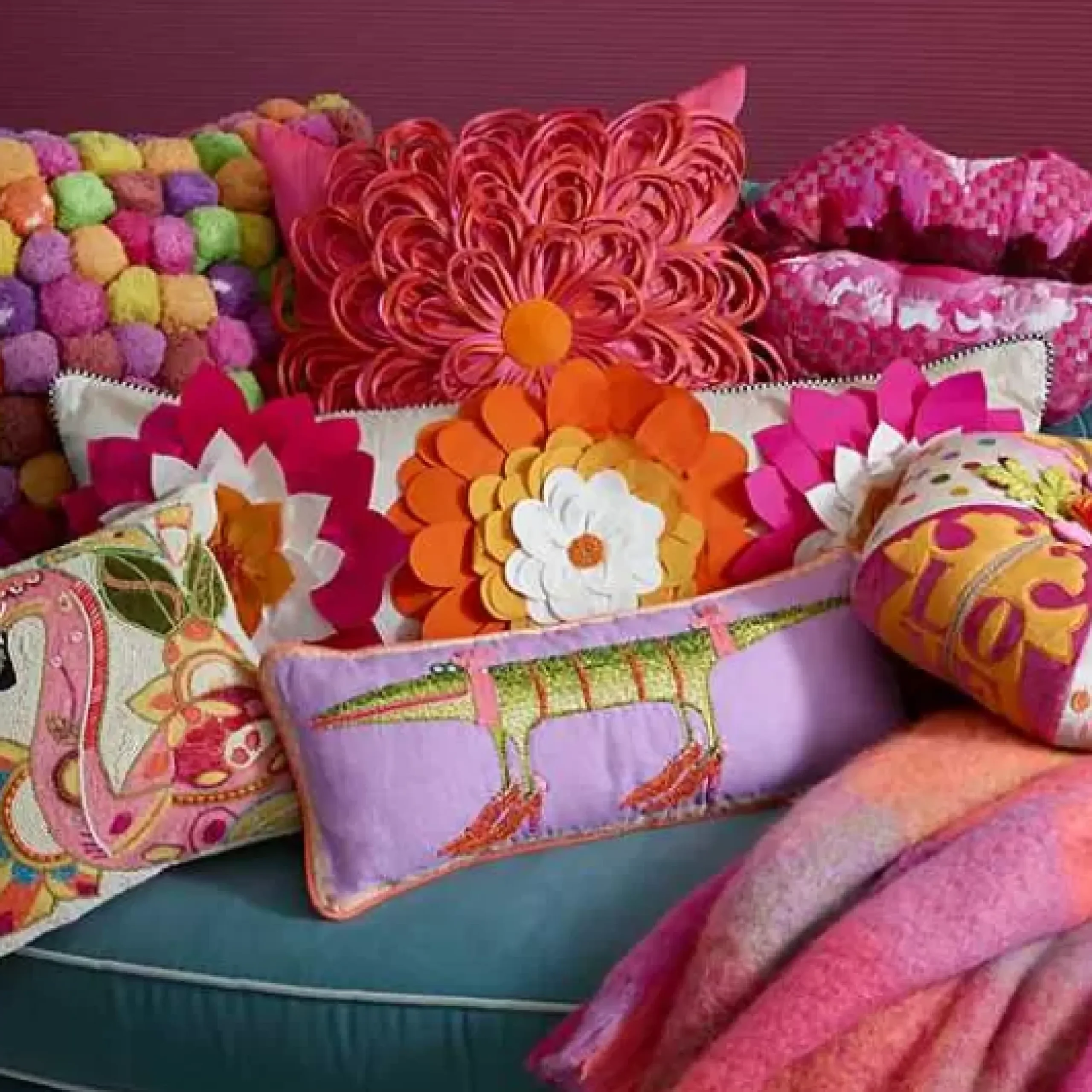 MacKenzie-Childs Patience Brewster Gloria Alligator Lumbar Pillow< Pillows, Throws, & Cushions