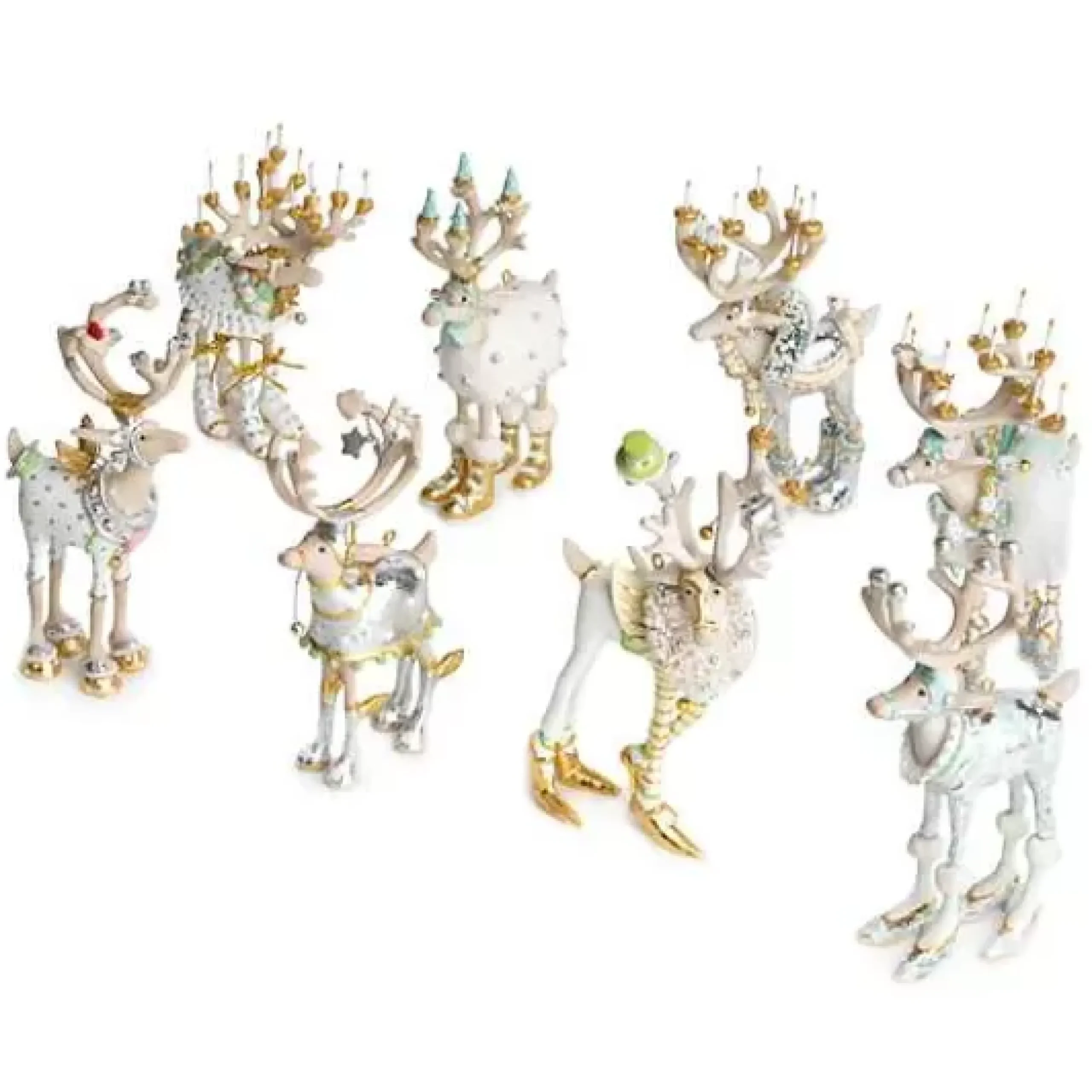 MacKenzie-Childs Patience Brewster Moonbeam Reindeer Mini Ornaments Set< Holiday