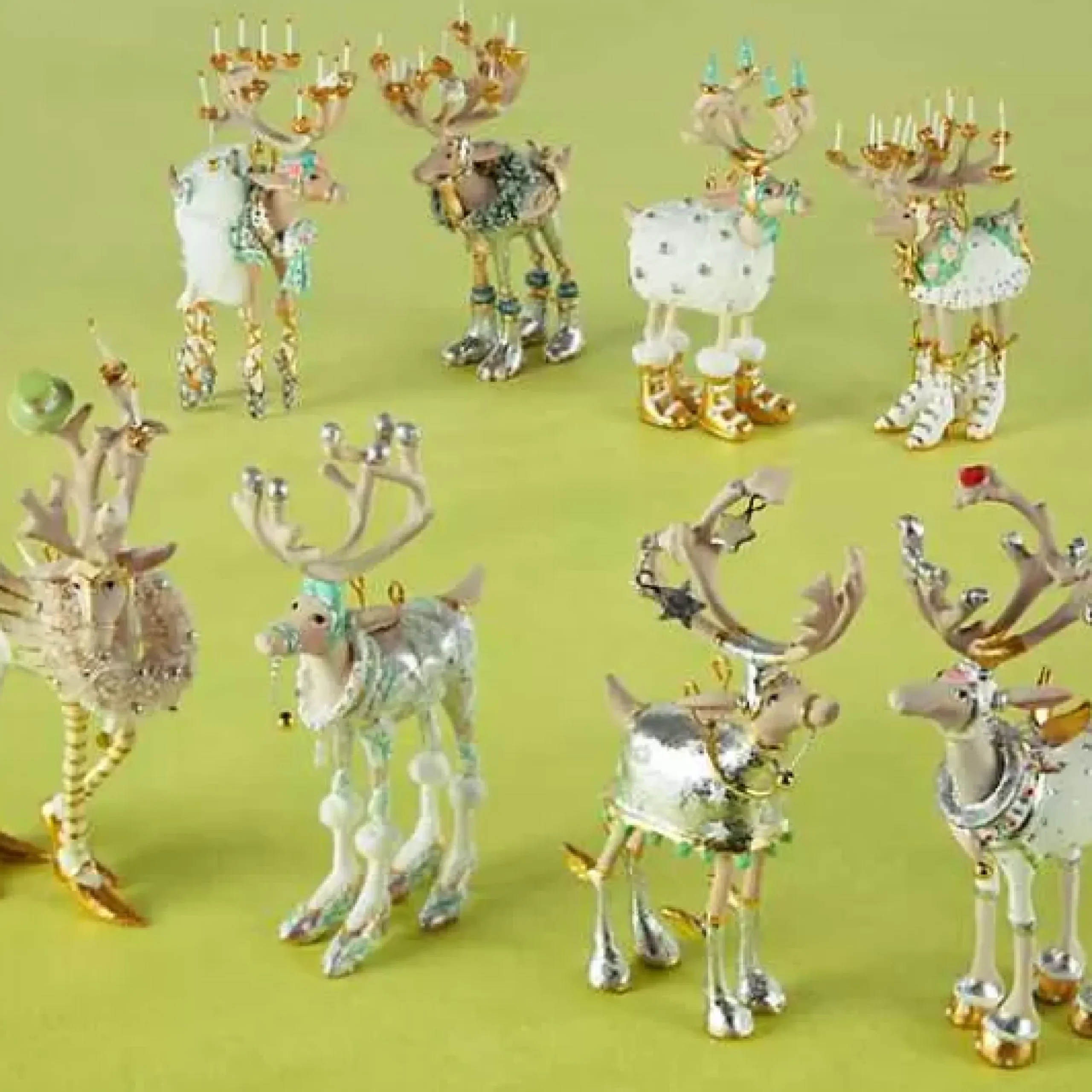 MacKenzie-Childs Patience Brewster Moonbeam Reindeer Mini Ornaments Set< Holiday