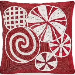 MacKenzie-Childs Peppermint Beaded Throw Pillow< Pillows, Throws, & Cushions