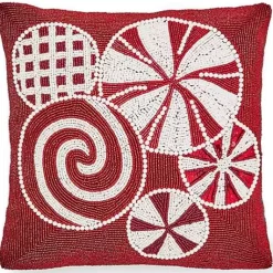 MacKenzie-Childs Peppermint Beaded Throw Pillow< Pillows, Throws, & Cushions