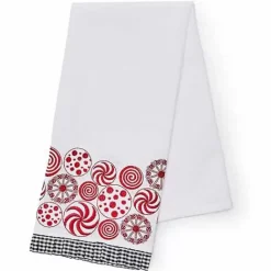 MacKenzie-Childs Peppermint Embroidered Dish Towel< Holiday|Kitchen & Table Linens