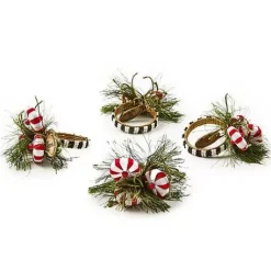 MacKenzie-Childs Peppermint Pine Napkin Rings, Set of 4< Table Accessories|Kitchen & Table Linens