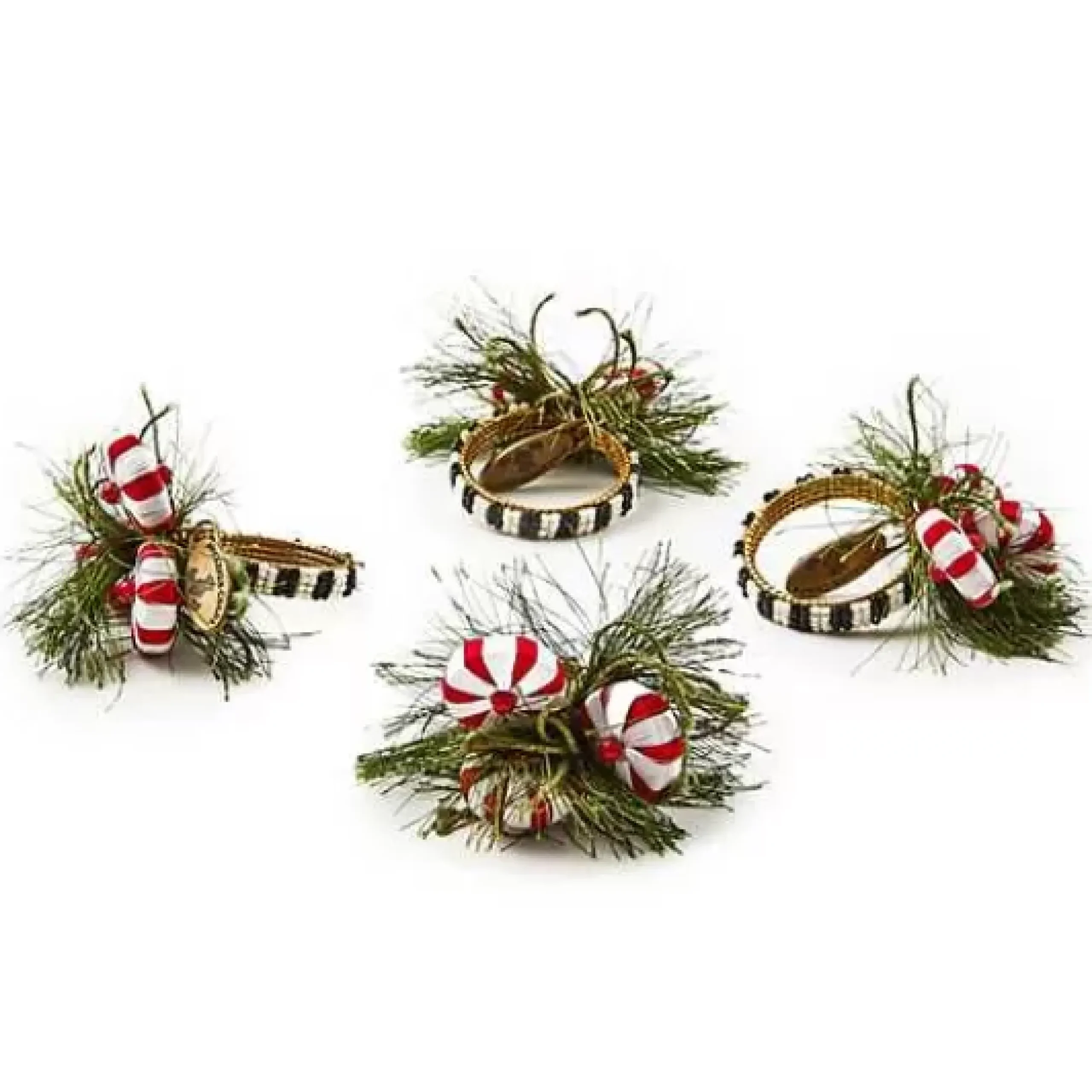 MacKenzie-Childs Peppermint Pine Napkin Rings, Set of 4< Table Accessories|Kitchen & Table Linens