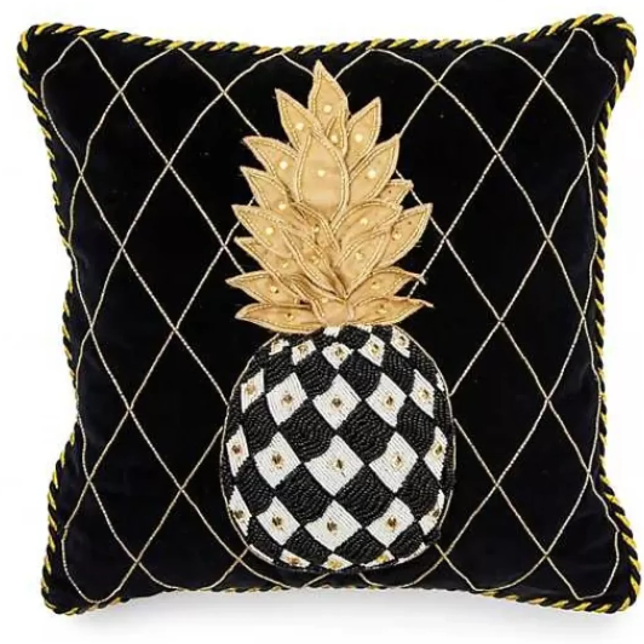 MacKenzie-Childs Pineapple Black Pillow< Pillows, Throws, & Cushions