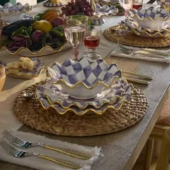 MacKenzie-Childs Plum Check Ceramic Fluted Breakfast Bowl< Dinnerware & Flatware