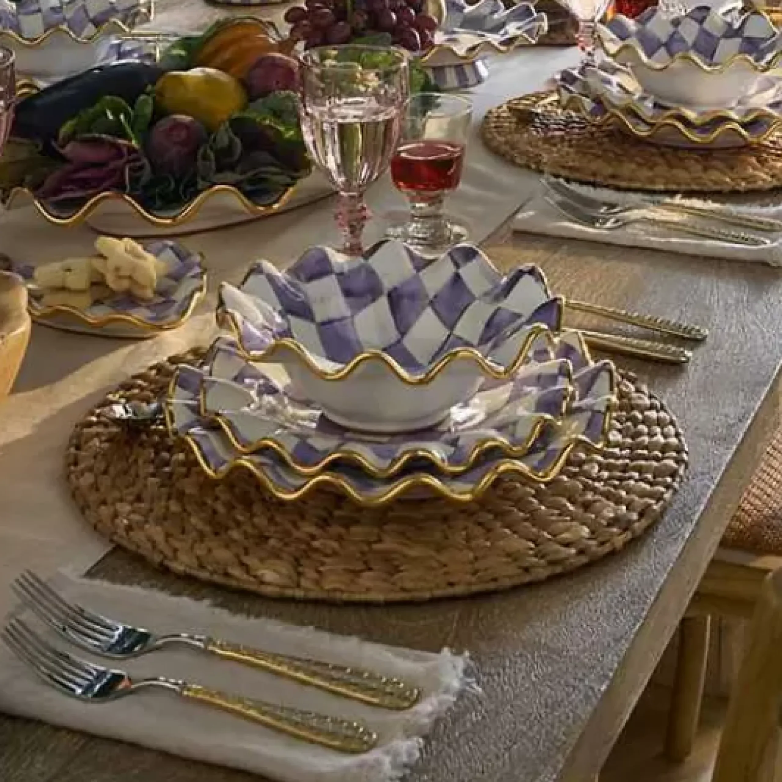 MacKenzie-Childs Plum Check Ceramic Fluted Dessert Plate< Fall Entertaining|Dinnerware & Flatware