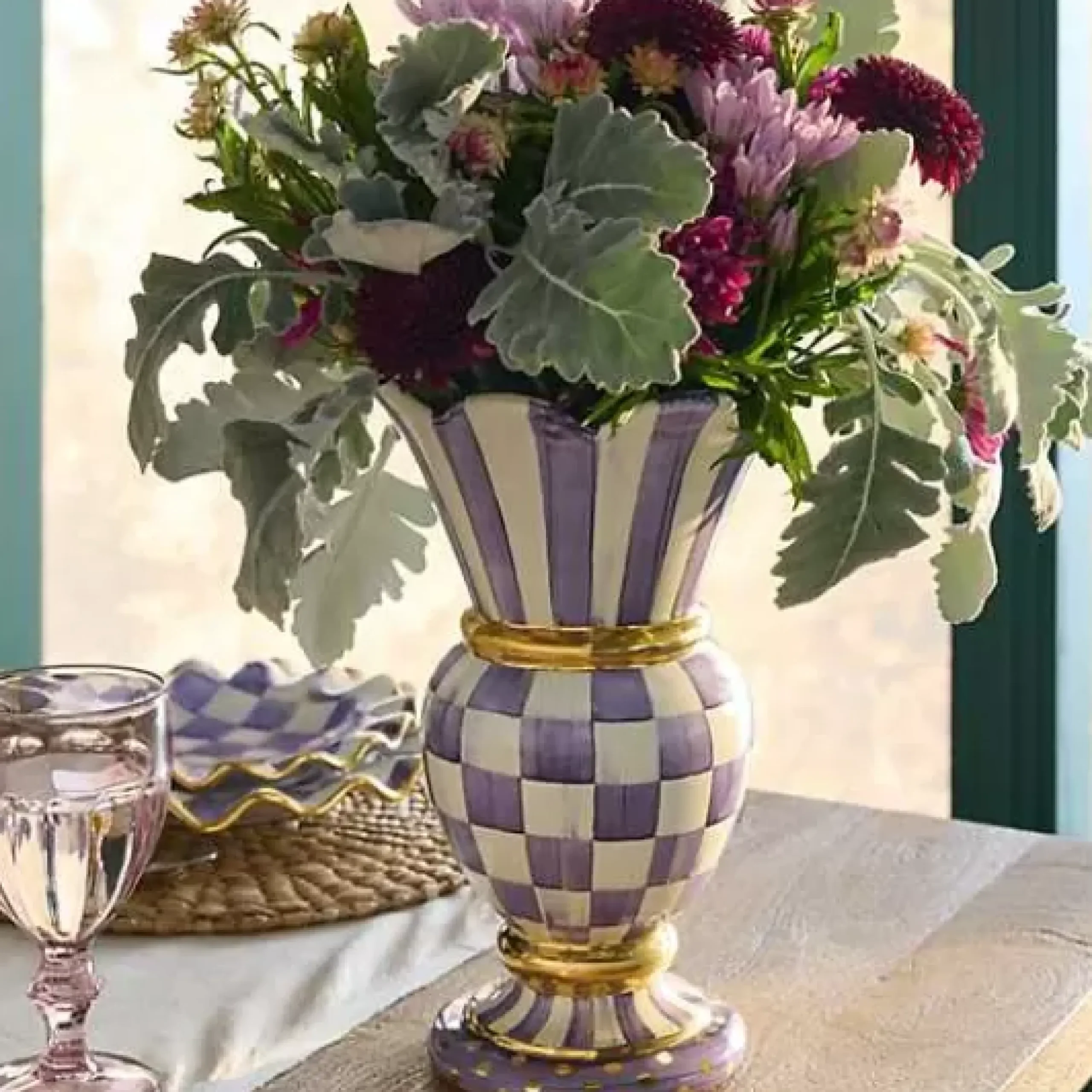 MacKenzie-Childs Plum Check Ceramic Great Vase< Room Accents|Fall Entertaining