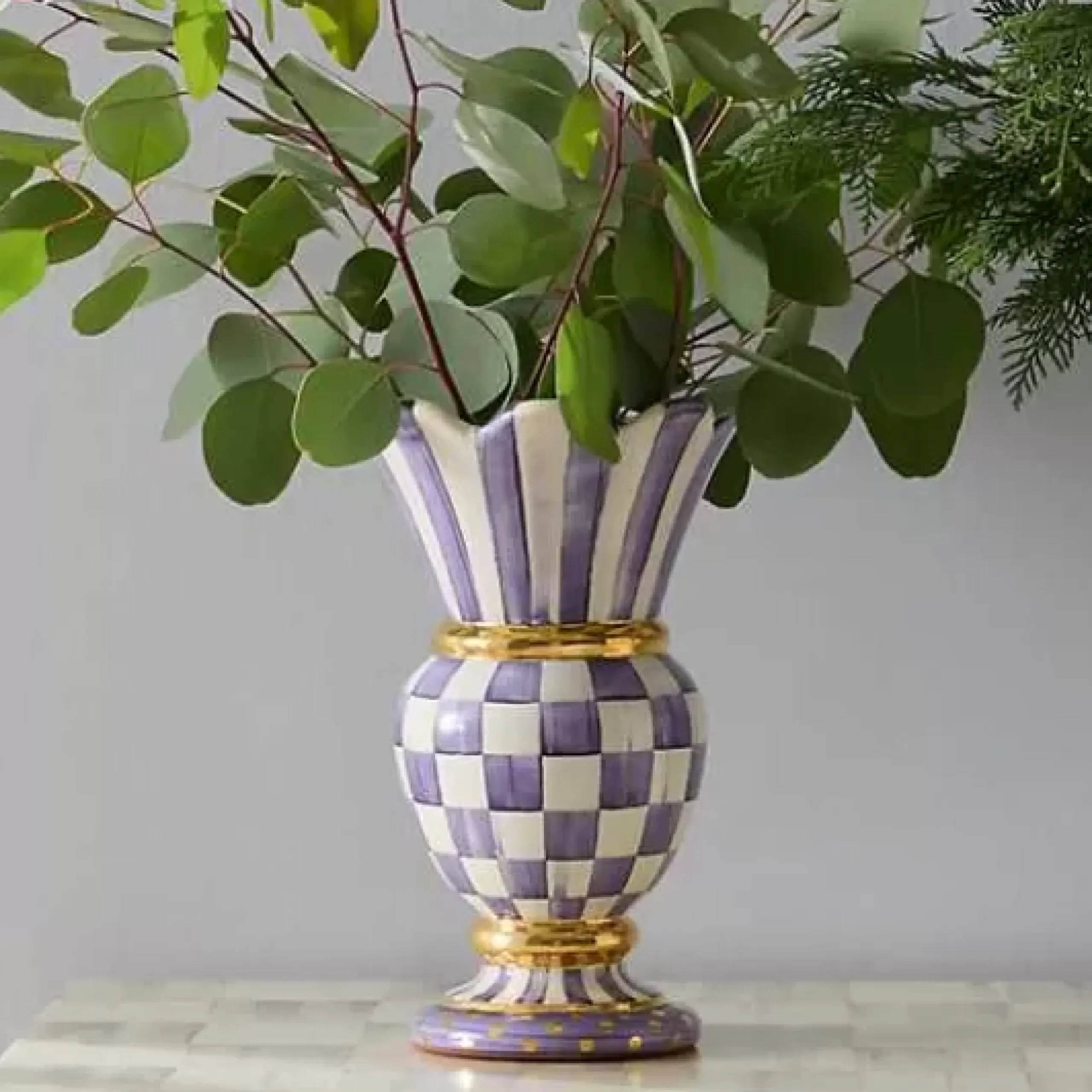 MacKenzie-Childs Plum Check Ceramic Great Vase< Room Accents|Fall Entertaining