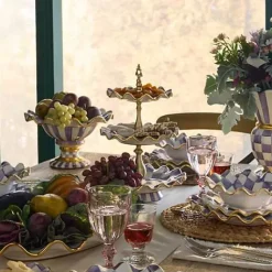 MacKenzie-Childs Plum Check Ceramic Three Tier Sweet Stand< Fall Entertaining|Serveware