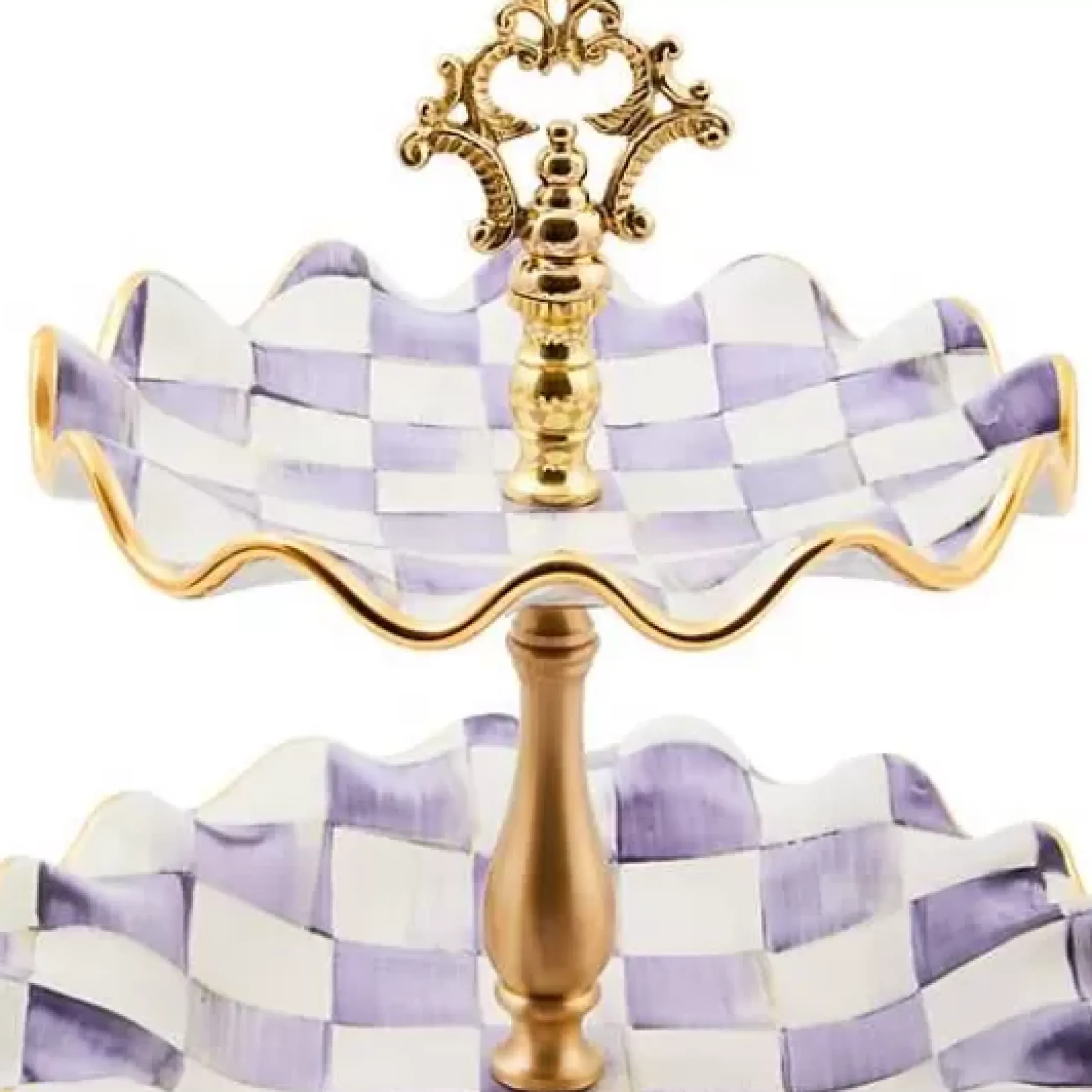 MacKenzie-Childs Plum Check Ceramic Three Tier Sweet Stand< Fall Entertaining|Serveware