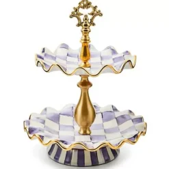 MacKenzie-Childs Plum Check Ceramic Two Tier Sweet Stand< Fall Entertaining|Serveware