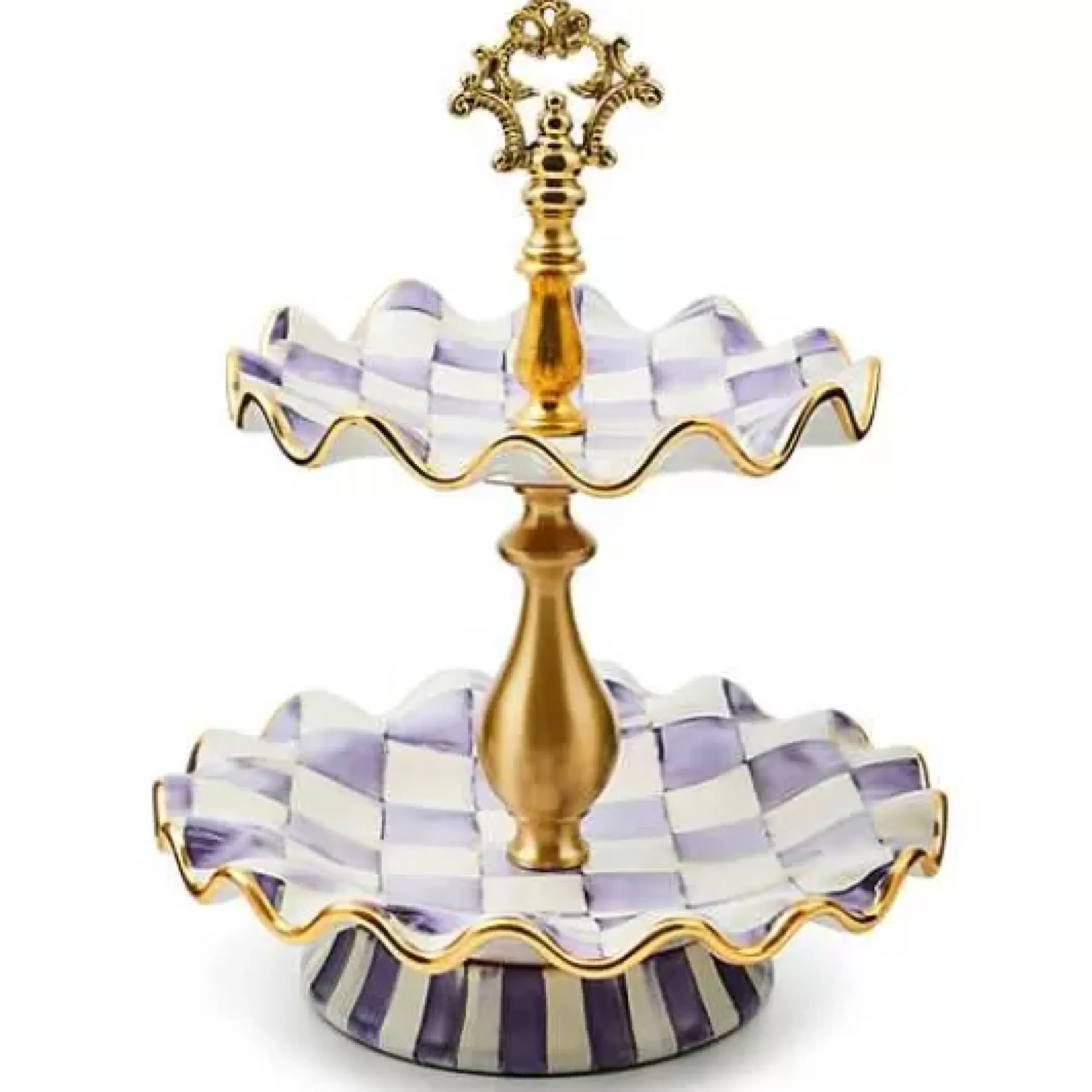MacKenzie-Childs Plum Check Ceramic Two Tier Sweet Stand< Fall Entertaining|Serveware