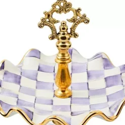 MacKenzie-Childs Plum Check Ceramic Two Tier Sweet Stand< Fall Entertaining|Serveware