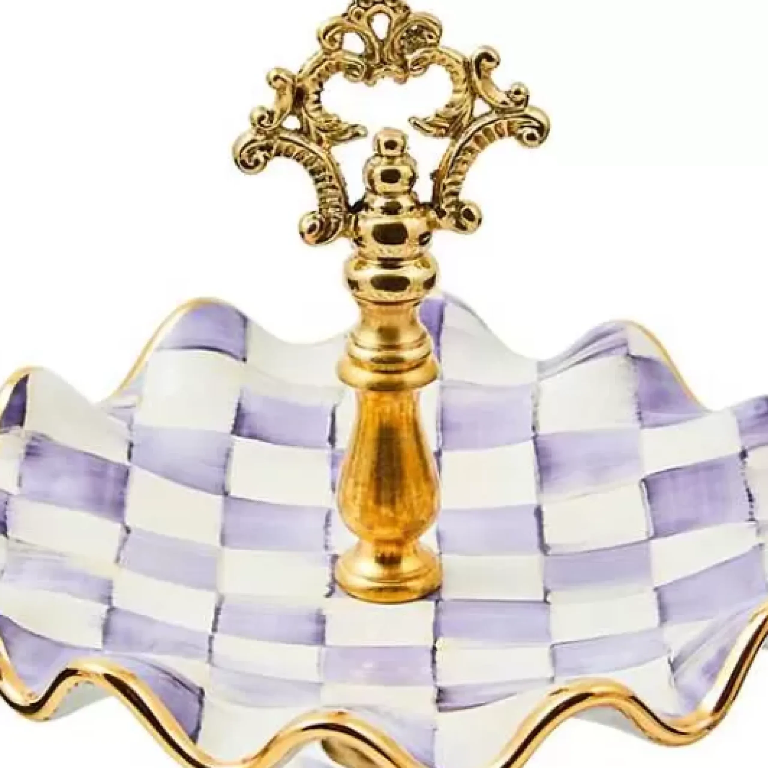 MacKenzie-Childs Plum Check Ceramic Two Tier Sweet Stand< Fall Entertaining|Serveware