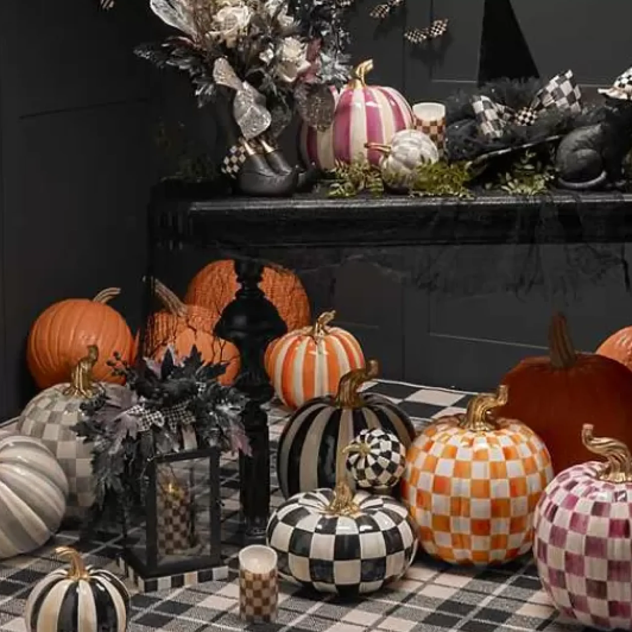 MacKenzie-Childs Plum Check Large Pumpkin< Pumpkins|The Halloween Shop
