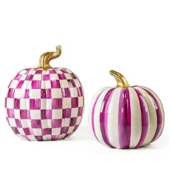 MacKenzie-Childs Plum Check Large Pumpkin< Pumpkins|The Halloween Shop
