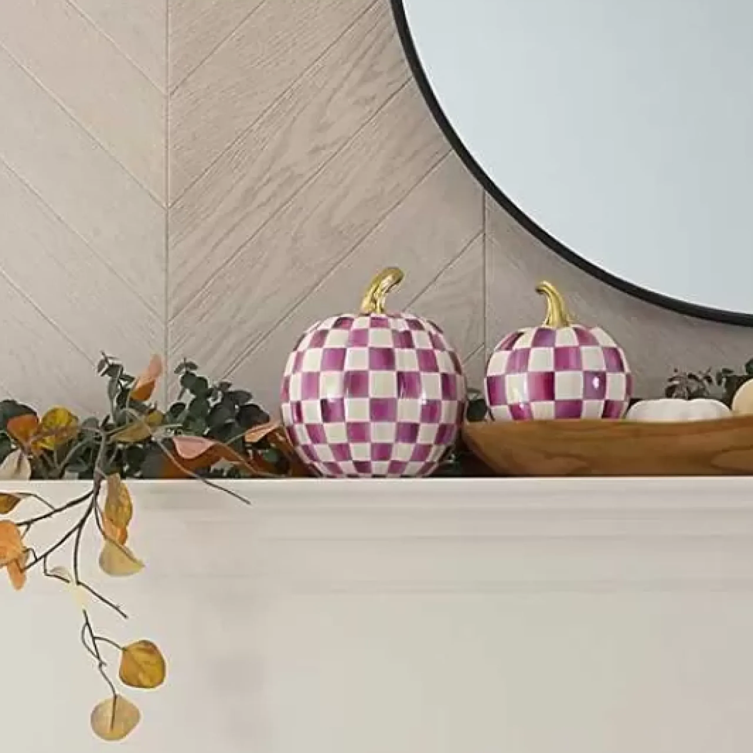 MacKenzie-Childs Plum Check Small Pumpkin< The Halloween Shop|The Fall Shop