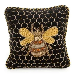 MacKenzie-Childs Queen Bee Black Throw Pillow< Pillows, Throws, & Cushions