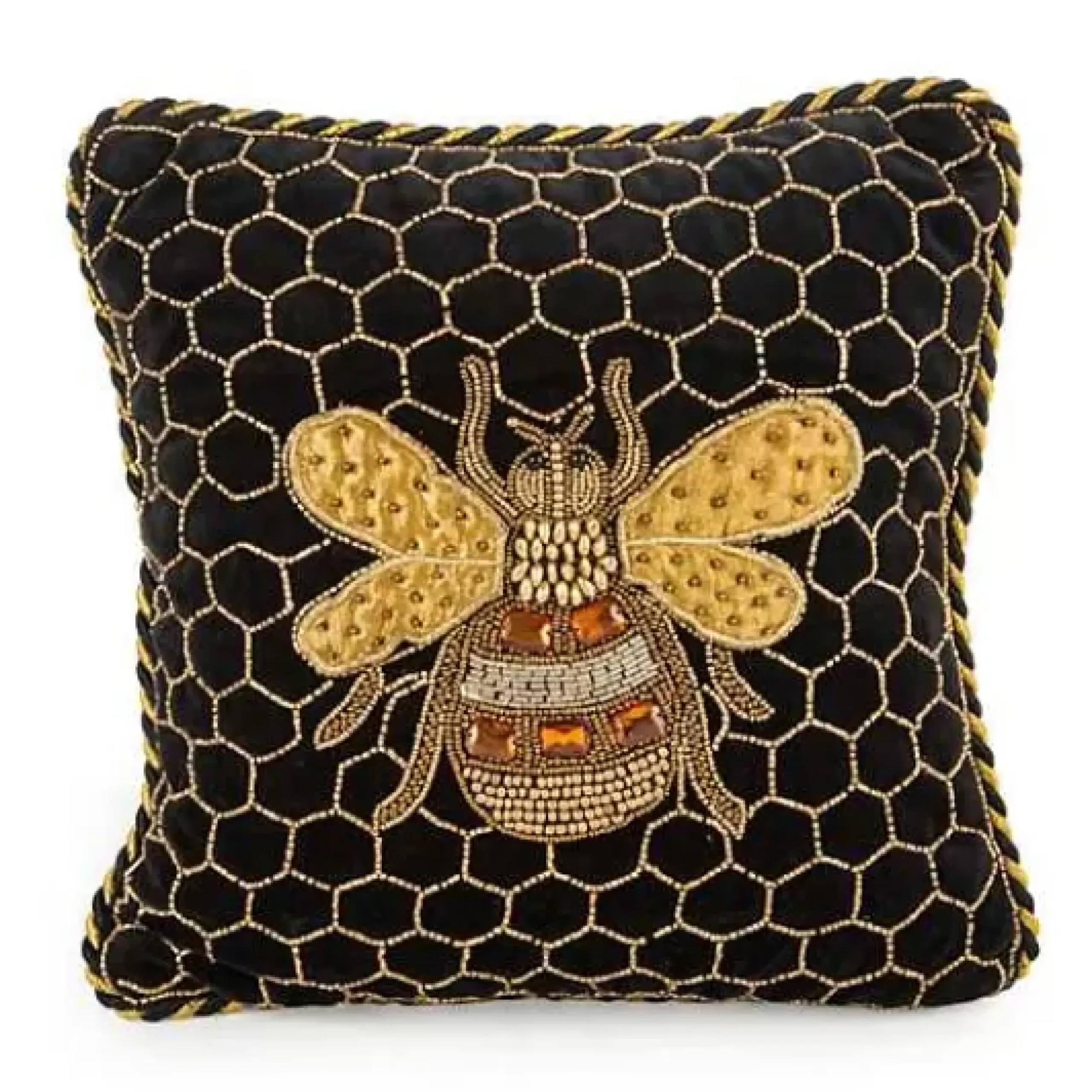 MacKenzie-Childs Queen Bee Black Throw Pillow< Pillows, Throws, & Cushions