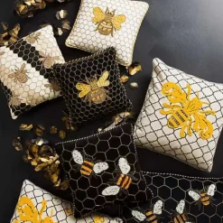 MacKenzie-Childs Queen Bee Black Throw Pillow< Pillows, Throws, & Cushions