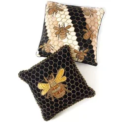 MacKenzie-Childs Queen Bee Black Throw Pillow< Pillows, Throws, & Cushions