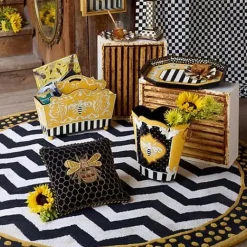 MacKenzie-Childs Queen Bee Black Throw Pillow< Pillows, Throws, & Cushions