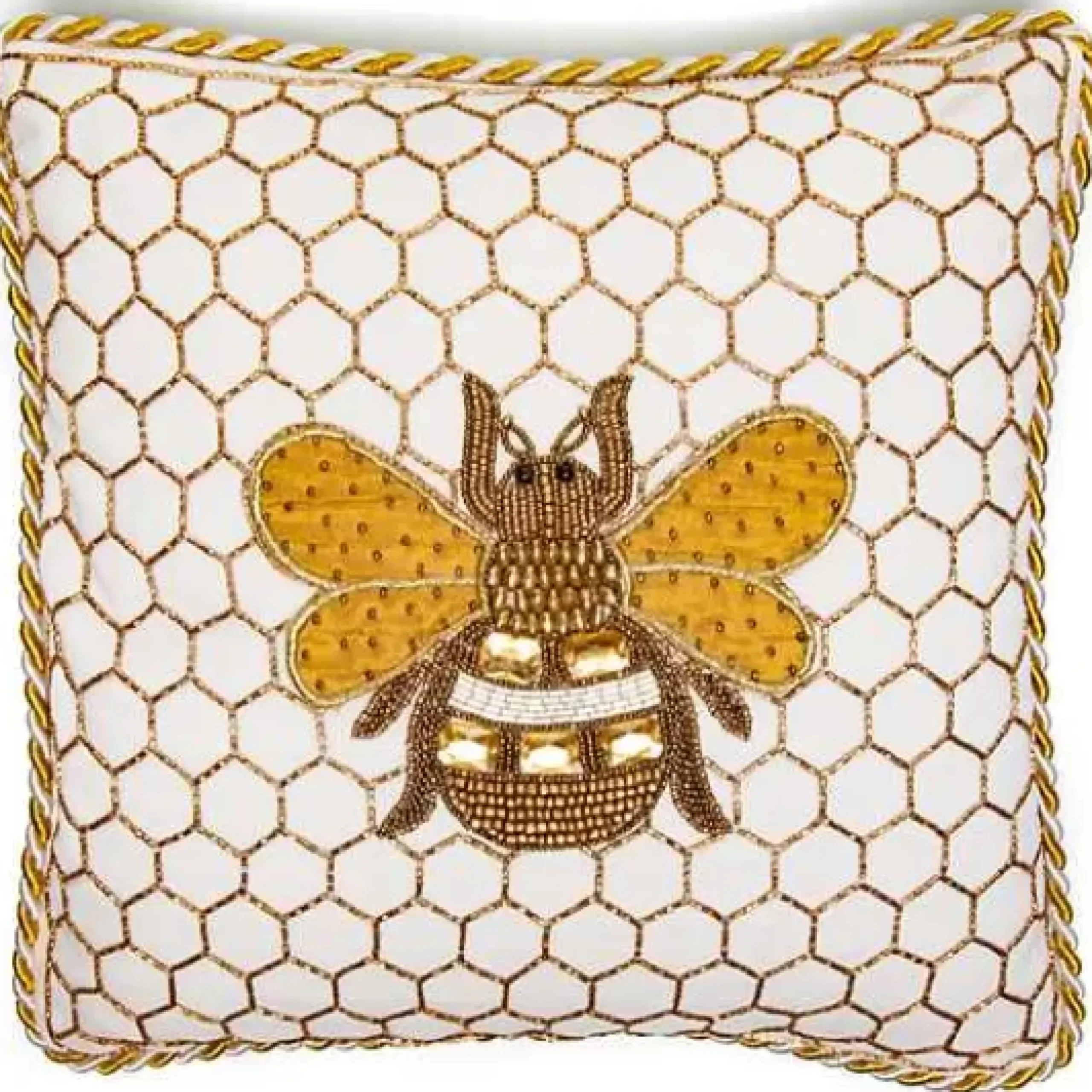 MacKenzie-Childs Queen Bee Ivory Throw Pillow< Spring|Pillows, Throws, & Cushions
